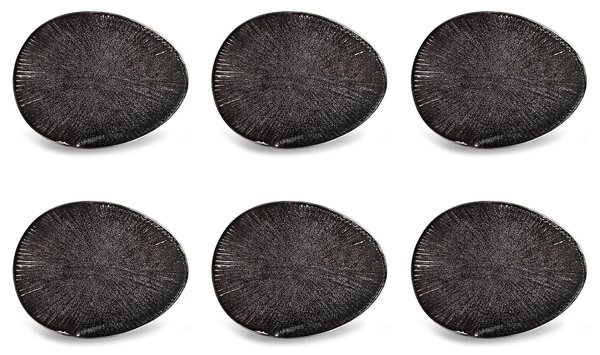 Set 6 Piatti Pane Aperitivo 16x12x2 cm in Gres Kaleidos Sirius Neri
