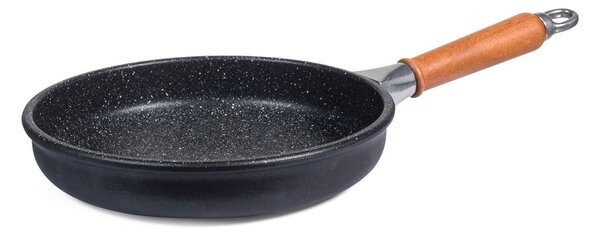 H&H Padella Bassa Antiaderente Pietra Manico In Legno Cm24