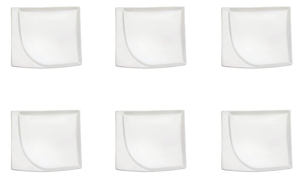 Set 6 Piatti Snack Rettangolari 20,5x18x1,5 cm in Porcellana Allluminica Kaleidos Aluxina Bianchi