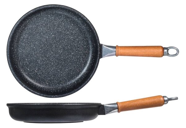 H&H Padella Bassa Antiaderente Pietra Manico In Legno Cm24
