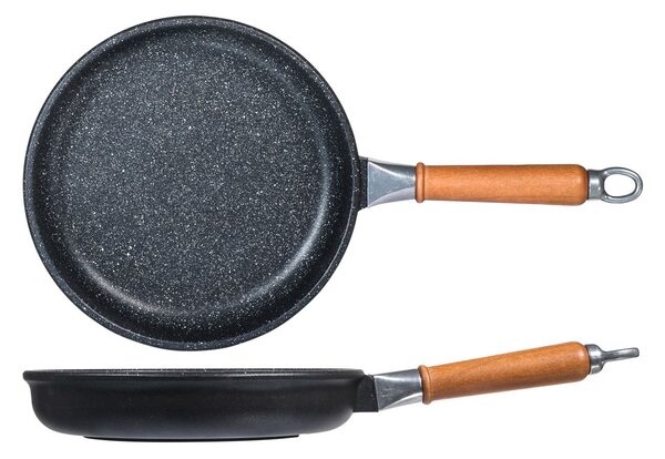 H&H Padella Bassa Antiaderente Pietra Manico In Legno Cm24