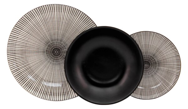 Servizio Piatti 18 Pezzi in Porcellana con Decori Collection Masai Nero