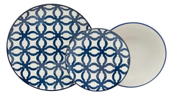 Servizio Piatti 18 Pezzi in Porcellana con Decori Collection Aveiro Blu
