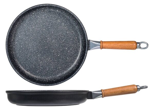 H&H Padella Bassa Antiaderente Pietra Manico In Legno Cm28