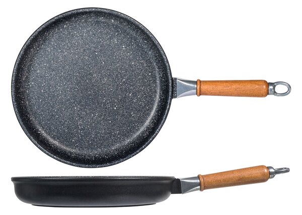 H&H Padella Bassa Antiaderente Pietra Manico In Legno Cm28
