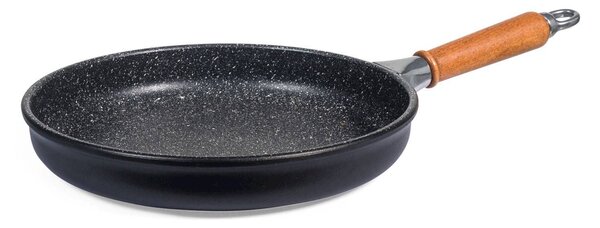 H&H Padella Bassa Antiaderente Pietra Manico In Legno Cm28