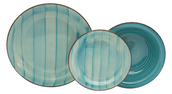 Servizio Piatti 18 Pezzi in Stoneware con Decori Collection Kepos Azzurro