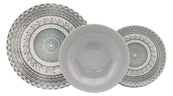 Servizio Piatti 18 Pezzi in Porcellana con Decori Collection Vietri Grigio