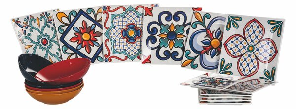 Servizio Piatti 18 Pezzi in Porcellana e Gres Multicolor VdE Tivoli 1996 Barrio