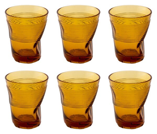 Set 6 Bicchieri Accartocciati 36 cl Ø9 cm in Vetro Pressato Kaleidos Ambra