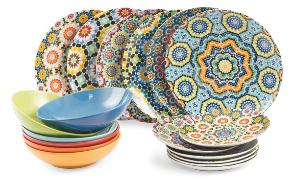 Servizio Piatti 18 Pezzi in Porcellana e Gres Multicolor VdE Tivoli 1996 Marrakech