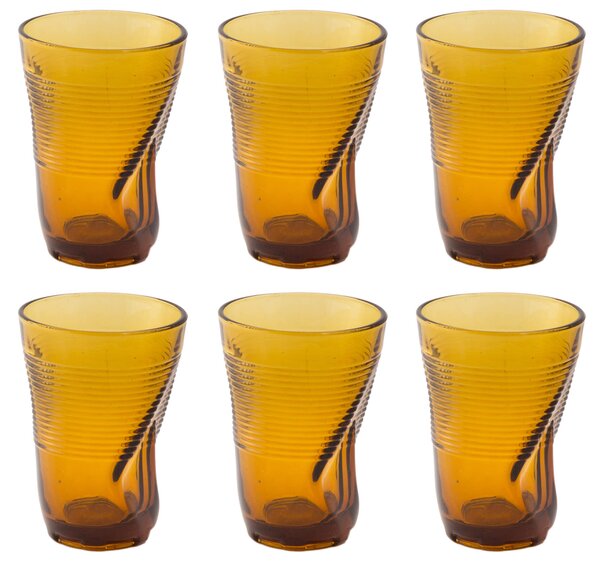 Set 6 Bicchieri Accartocciati 34 cl Ø8 cm in Vetro Pressato Kaleidos Ambra