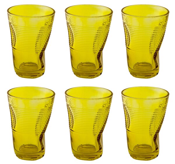 Set 6 Bicchieri Accartocciati 34 cl Ø8 cm in Vetro Pressato Kaleidos Gialli