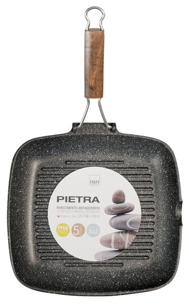 H&H Bistecchiera Antiaderente Pietra Manico Pieghevole 28x28