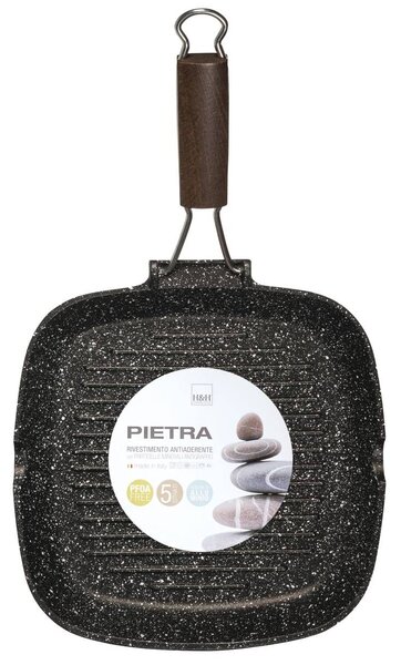 H&H Bistecchiera Antiaderente Pietra Manico Pieghevole Cm26