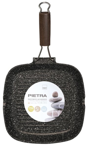 H&H Bistecchiera Antiaderente Pietra Manico Pieghevole Cm26