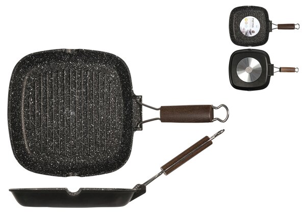 H&H Bistecchiera Antiaderente Pietra Manico Pieghevole Cm26