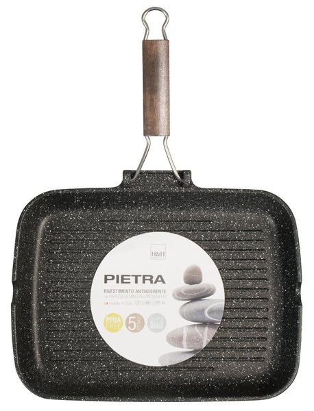 H&H Bistecchiera Antiaderente Pietra Manico Pieghevole 35x25