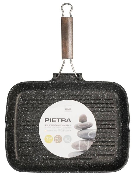 H&H Bistecchiera Antiaderente Pietra Manico Pieghevole 35x25