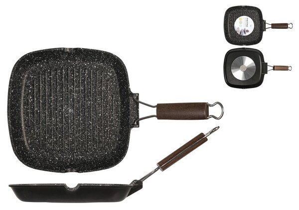 H&H Bistecchiera Antiaderente Pietra Manico Pieghevole Cm26