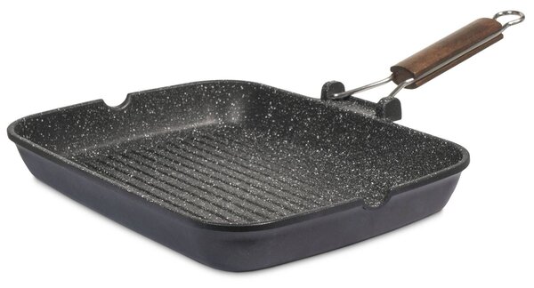 H&H Bistecchiera Antiaderente Pietra Manico Pieghevole 35x25