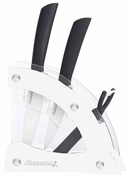 Ceppo con 2 Coltelli in Ceramica e Pelaverdure Alexander Vela Bianco