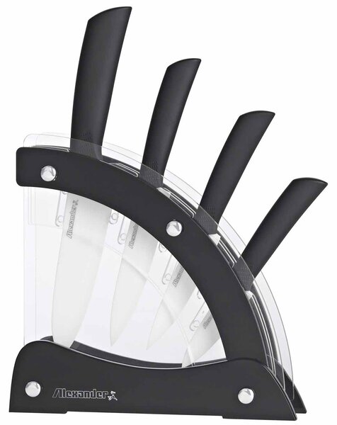 Ceppo con 4 Coltelli in Ceramica Alexander Vela Nero