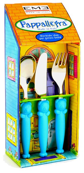 Set Posate per Bambini in Acciaio Eme Pappallegra Azzurro