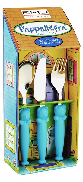 Set Posate per Bambini in Acciaio Eme Pappallegra Azzurro