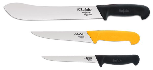 Set Coltelli 3 Pezzi per Scannare Disosso e Scimitarra Bufalo Kit BBQ
