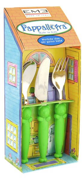 Set Posate per Bambini in Acciaio Eme Pappallegra Verde