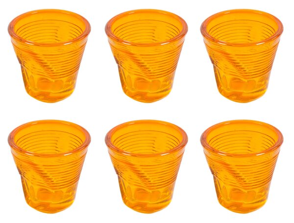 Set 6 Tazzine da Caffè Accartocciati Ø6,5 cm in Vetro Pressato Kaleidos Arancioni