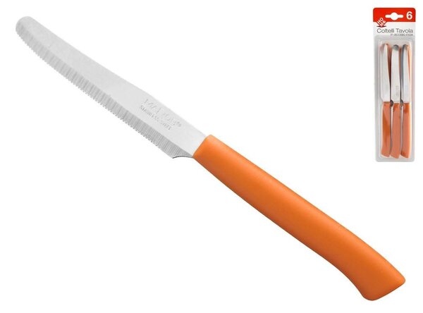 HOMe Set 6 coltelli tavola Color Knife con lama seghettata in acciaio inox e manico arancio