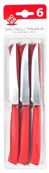 Set 6 coltelli bistecca Color Knife con lama in acciaio inox e manico rosso cm 11