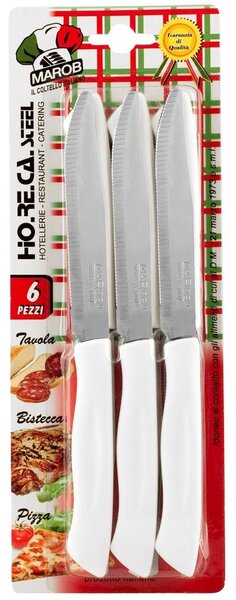 MAROB Set 6 coltelli bistecca Horeca con lama in acciaio inox e manico bianco