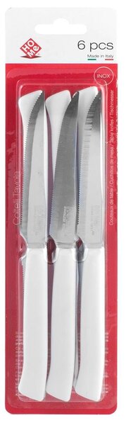 Set 6 coltelli bistecca Color Knife con lama in acciaio inox e manico bianco cm 11