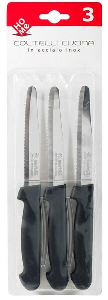 HOMe Set 3 coltelli tavola Color Knife con lama in acciaio inox e manico nero cm 11