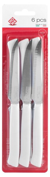 Set 6 coltelli bistecca Color Knife con lama in acciaio inox e manico bianco cm 11