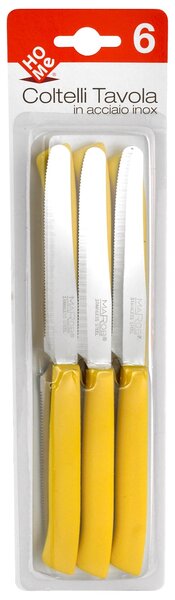 HOMe Set 6 coltelli tavola Color Knife con lama seghettata e manico giallo