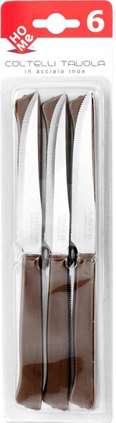 HOMe Set 6 coltelli bistecca Color Knife con lama in acciaio inox e manico marrone cm 11