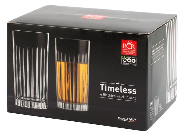 RCR Set 6 bicchieri bibita Timeless in vetro sonoro trasparente cl 44