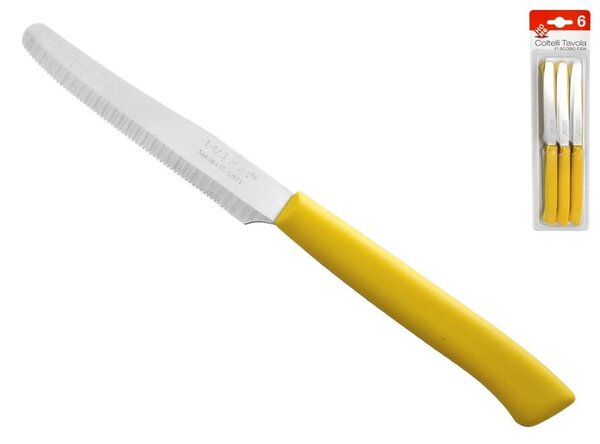 HOMe Set 6 coltelli tavola Color Knife con lama seghettata e manico giallo