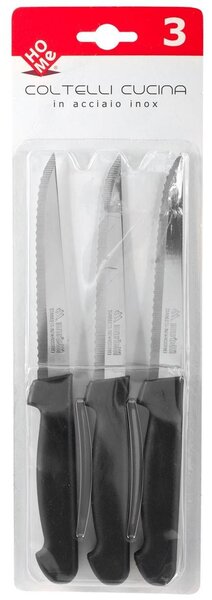 HOMe 3 coltelli bistecca Color Knife con lama in acciaio inox e manico nero cm 11