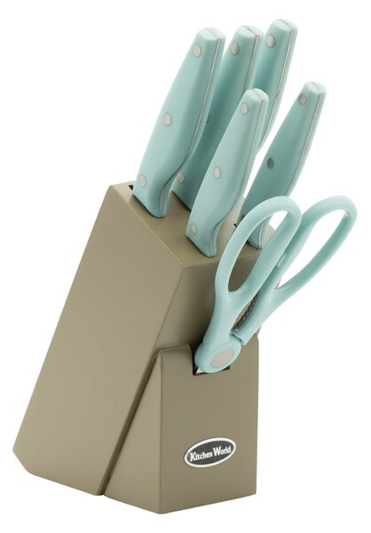 Ceppo in Legno 5 Coltelli 1 Forbice Collection Azzurro