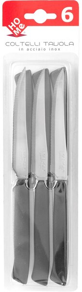 HOMe Set 6 coltelli bistecca Color Knife con lama in acciaio inox e manico nero cm 11