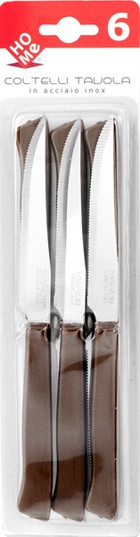 HOMe Set 6 coltelli bistecca Color Knife con lama in acciaio inox e manico marrone cm 11