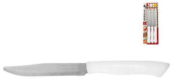 MAROB Set 6 coltelli bistecca Horeca con lama in acciaio inox e manico bianco