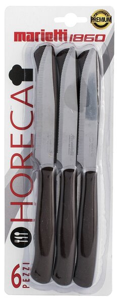 MARIETTI Confezione 6 coltelli bistecca Horeca con lama in acciaio inox e manico marrone