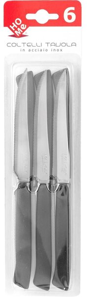 HOMe Set 6 coltelli bistecca Color Knife con lama in acciaio inox e manico nero cm 11