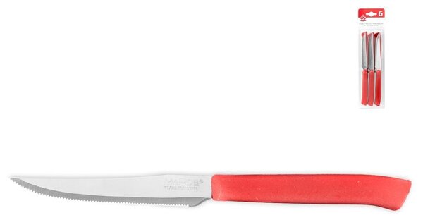 Set 6 coltelli bistecca Color Knife con lama in acciaio inox e manico rosso cm 11